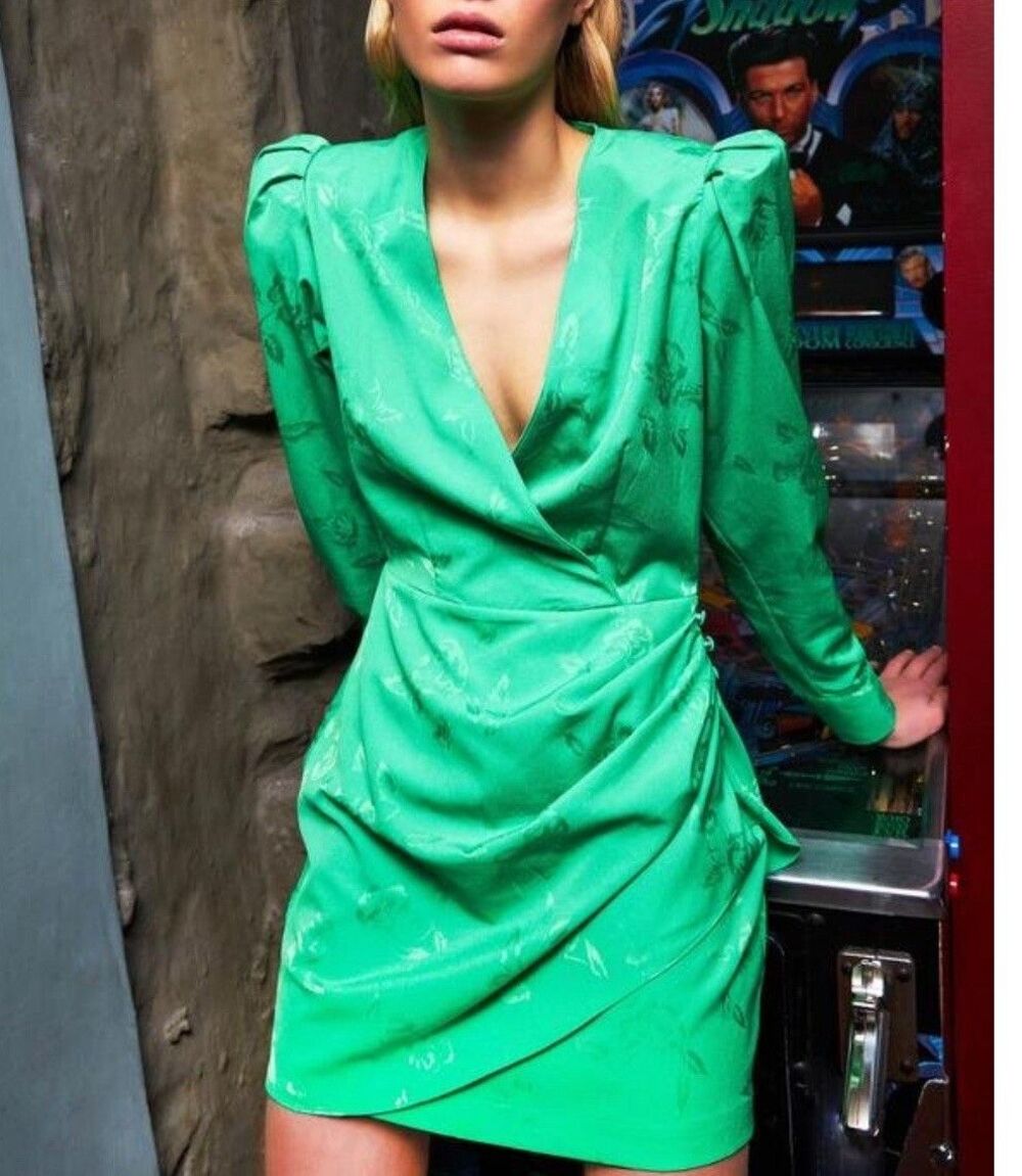 Cras Free People Mini Dress Women Yvonne Island Green Wrap Vacay Preppy Size 36